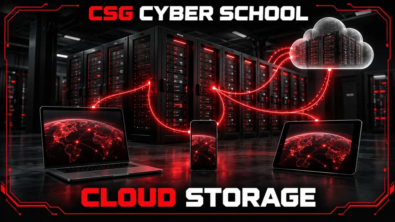 Remote storage servers connected to a laptop, phone and tablet