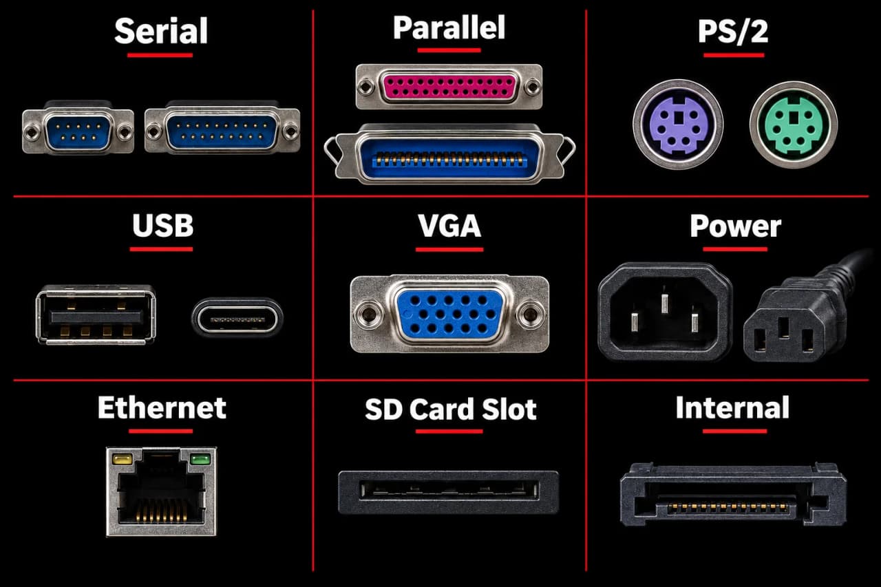 Illustrated external ports and internal connection shapes