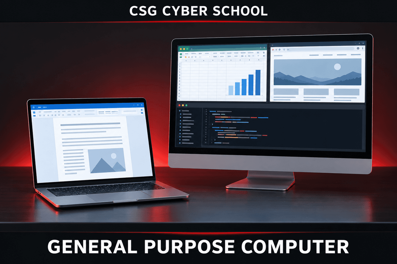 General-purpose desktop and laptop computer performing different everyday tasks, CSG Cyber School