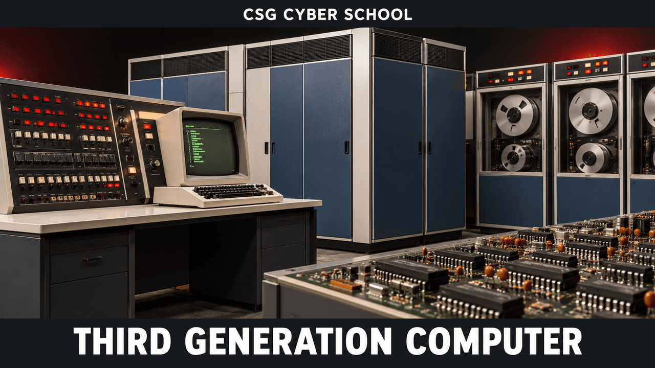 Third-generation integrated-circuit computer with vintage operator terminal, CSG Cyber School