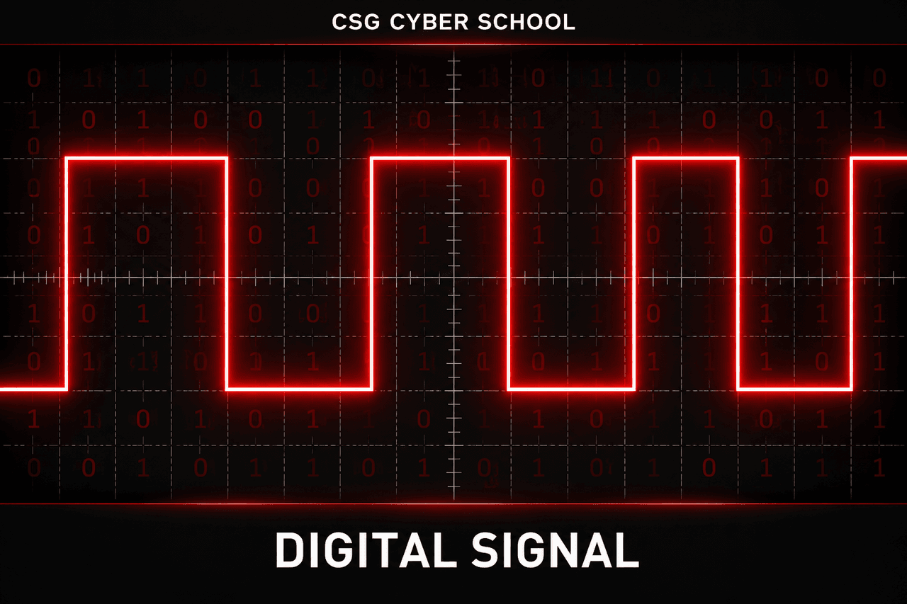Digital square-wave signal representing binary high and low levels, CSG Cyber School