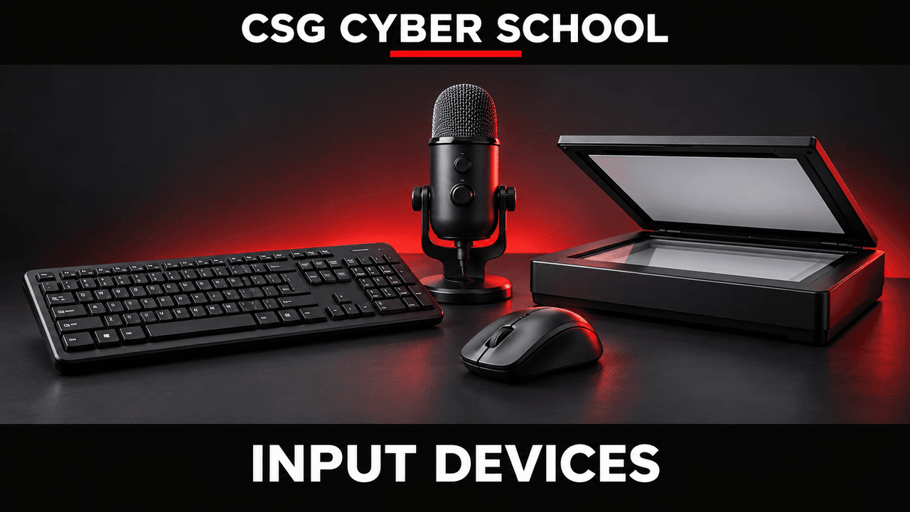 Input devices including keyboard and mouse for entering instructions, CSG Cyber School