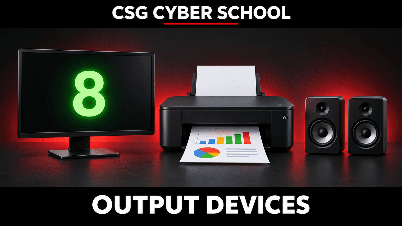 Output devices displaying processed information including monitor and printer, CSG Cyber School