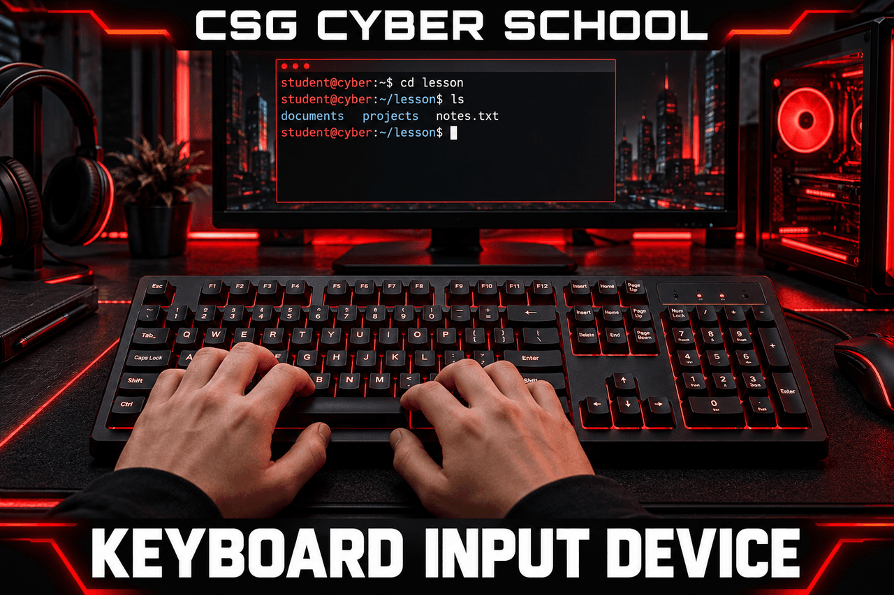Keyboard input device used for typing computer commands and text, CSG Cyber School