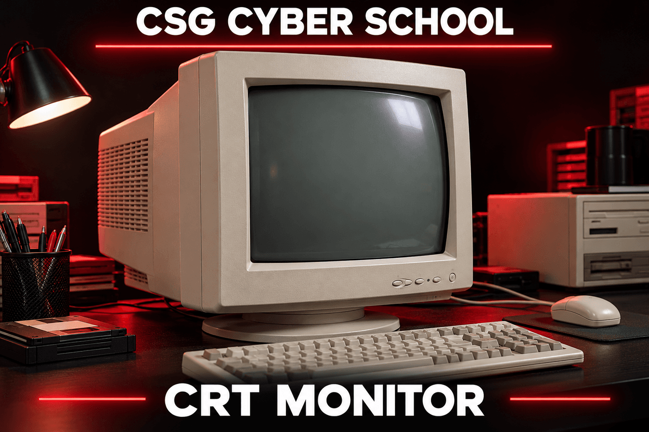 Large vintage cathode ray tube CRT computer monitor, CSG Cyber School