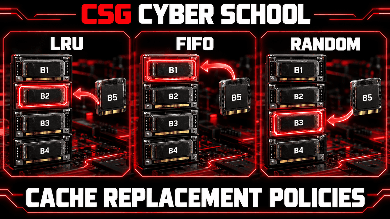 CSG Cyber School comparison of cache replacement policies LRU FIFO and random
