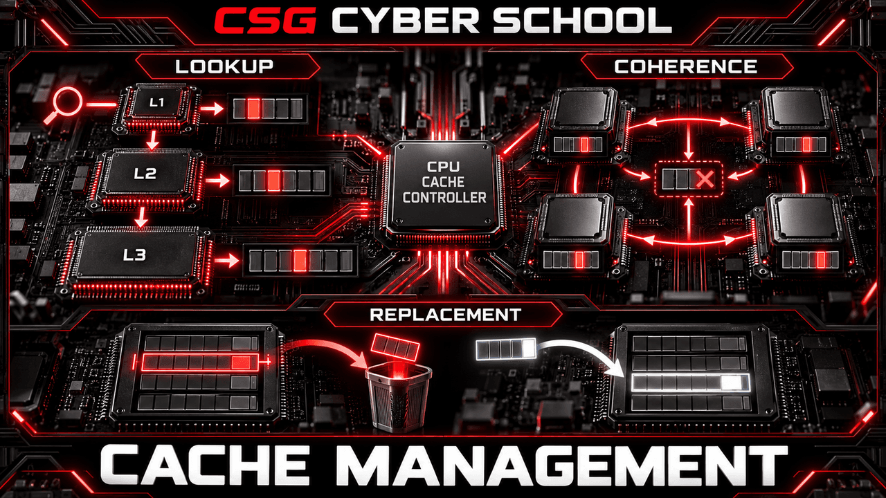 CSG Cyber School CPU cache management covering cache lookup coherence and replacement
