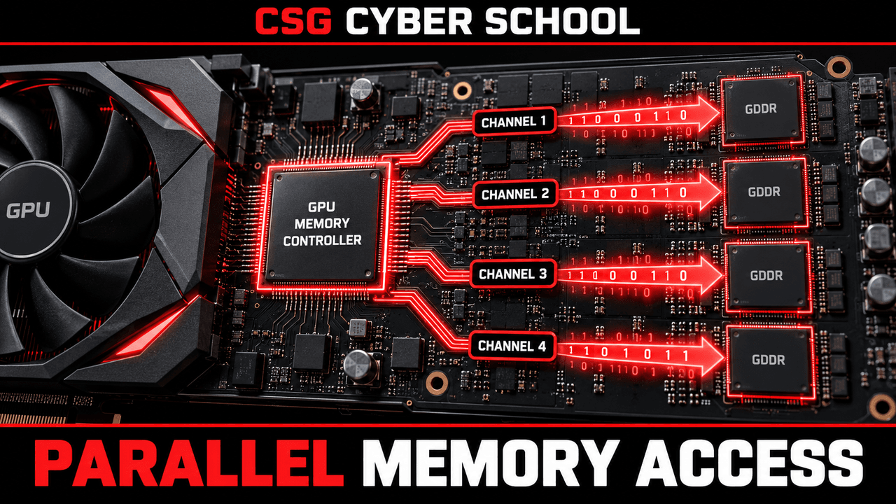 CSG Cyber School multiple parallel VRAM memory channels connected to a GPU