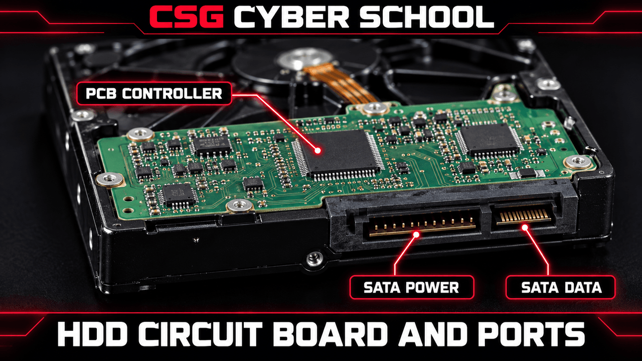 CSG Cyber School hard disk drive circuit board SATA power connector and SATA data connector